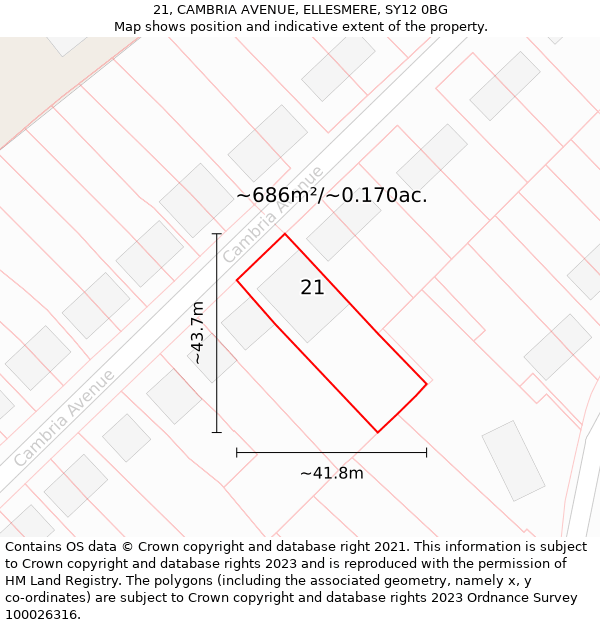 21, CAMBRIA AVENUE, ELLESMERE, SY12 0BG: Plot and title map