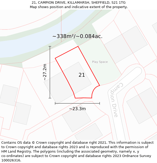 21, CAMPION DRIVE, KILLAMARSH, SHEFFIELD, S21 1TG: Plot and title map