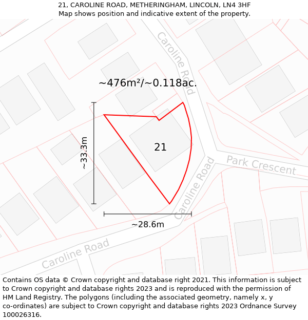 21, CAROLINE ROAD, METHERINGHAM, LINCOLN, LN4 3HF: Plot and title map