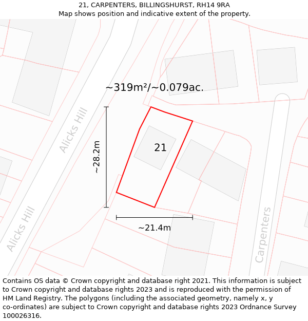 21, CARPENTERS, BILLINGSHURST, RH14 9RA: Plot and title map