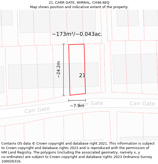 21, CARR GATE, WIRRAL, CH46 6EQ: Plot and title map