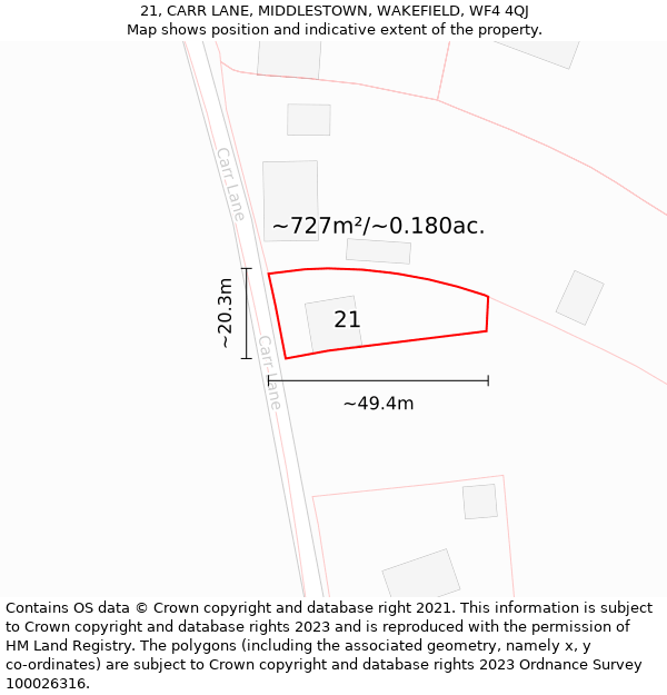 21, CARR LANE, MIDDLESTOWN, WAKEFIELD, WF4 4QJ: Plot and title map