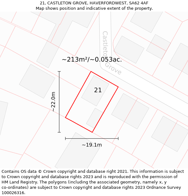 21, CASTLETON GROVE, HAVERFORDWEST, SA62 4AF: Plot and title map