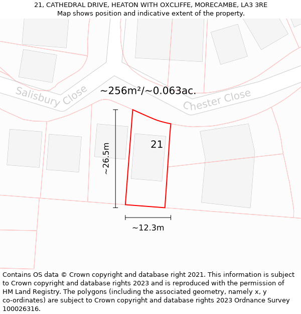 21, CATHEDRAL DRIVE, HEATON WITH OXCLIFFE, MORECAMBE, LA3 3RE: Plot and title map