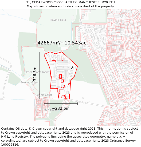 21, CEDARWOOD CLOSE, ASTLEY, MANCHESTER, M29 7TU: Plot and title map