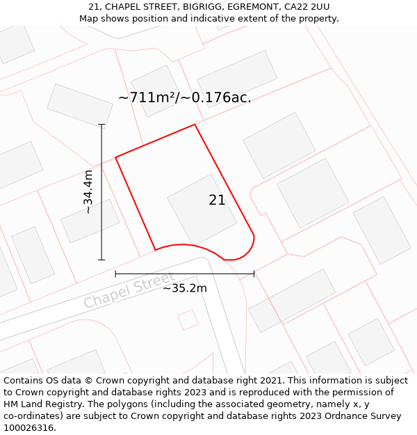 21, CHAPEL STREET, BIGRIGG, EGREMONT, CA22 2UU: Plot and title map