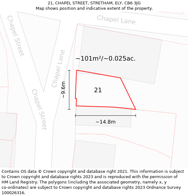 21, CHAPEL STREET, STRETHAM, ELY, CB6 3JG: Plot and title map