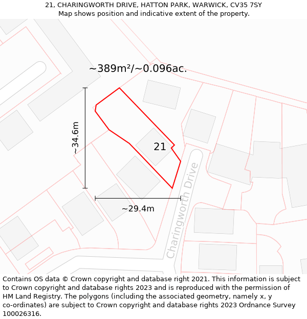 21, CHARINGWORTH DRIVE, HATTON PARK, WARWICK, CV35 7SY: Plot and title map