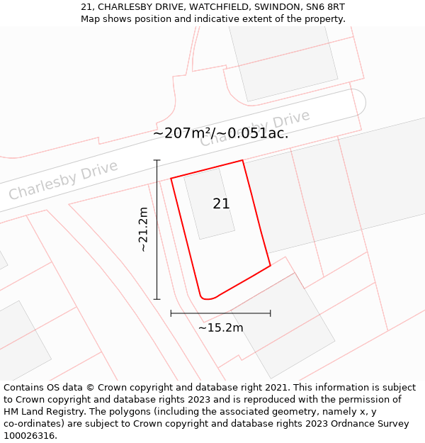 21, CHARLESBY DRIVE, WATCHFIELD, SWINDON, SN6 8RT: Plot and title map