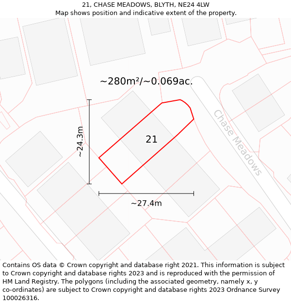 21, CHASE MEADOWS, BLYTH, NE24 4LW: Plot and title map
