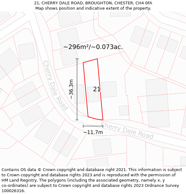 21, CHERRY DALE ROAD, BROUGHTON, CHESTER, CH4 0FA: Plot and title map