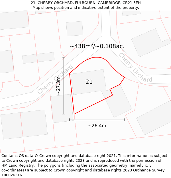 21, CHERRY ORCHARD, FULBOURN, CAMBRIDGE, CB21 5EH: Plot and title map