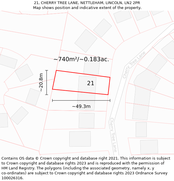 21, CHERRY TREE LANE, NETTLEHAM, LINCOLN, LN2 2PR: Plot and title map