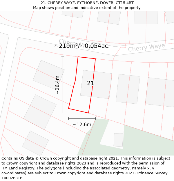 21, CHERRY WAYE, EYTHORNE, DOVER, CT15 4BT: Plot and title map