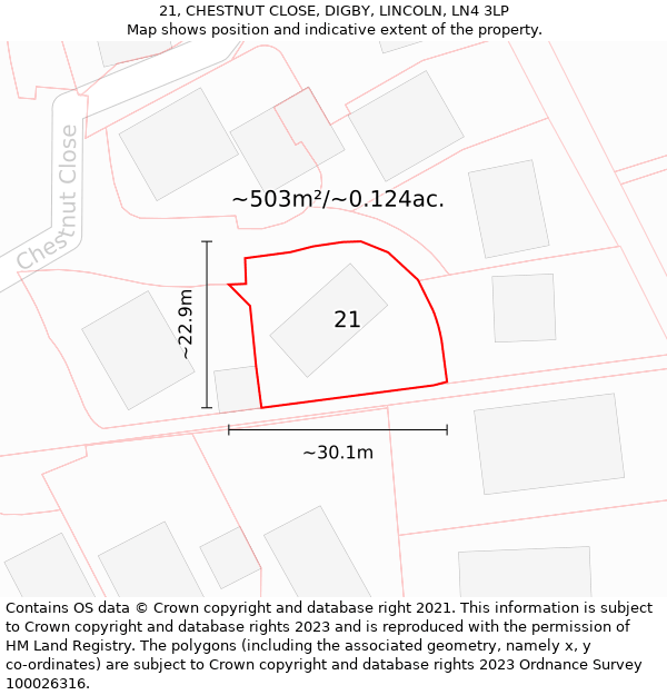 21, CHESTNUT CLOSE, DIGBY, LINCOLN, LN4 3LP: Plot and title map