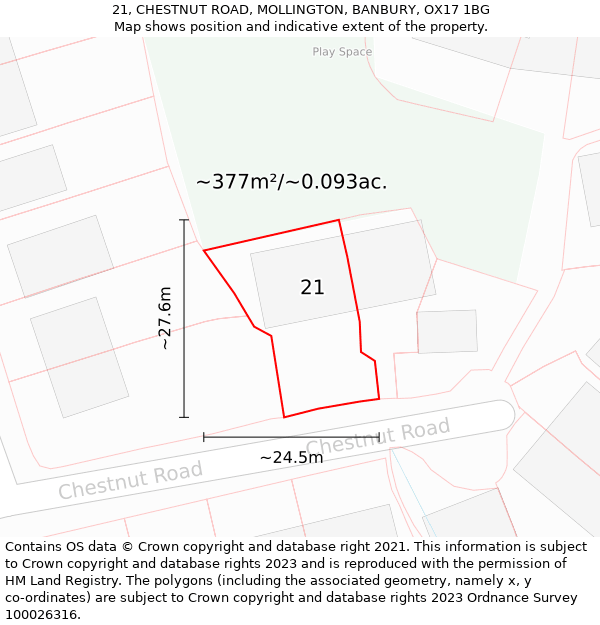 21, CHESTNUT ROAD, MOLLINGTON, BANBURY, OX17 1BG: Plot and title map