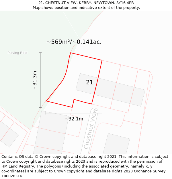 21, CHESTNUT VIEW, KERRY, NEWTOWN, SY16 4PR: Plot and title map