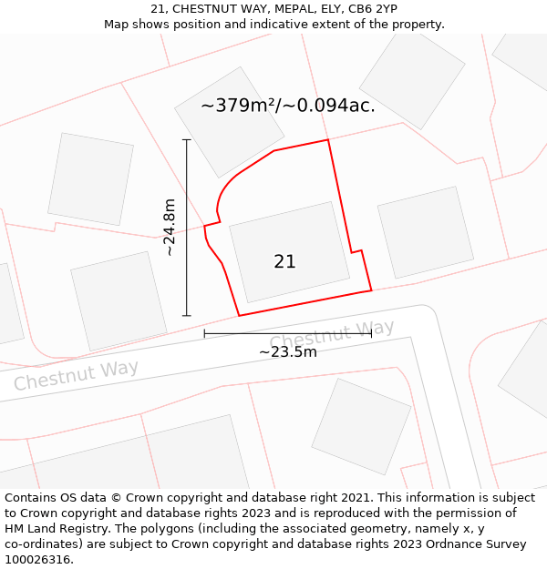 21, CHESTNUT WAY, MEPAL, ELY, CB6 2YP: Plot and title map