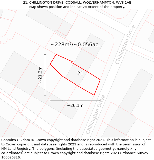 21, CHILLINGTON DRIVE, CODSALL, WOLVERHAMPTON, WV8 1AE: Plot and title map