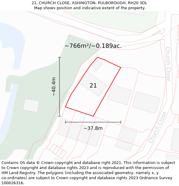 21, CHURCH CLOSE, ASHINGTON, PULBOROUGH, RH20 3DL: Plot and title map