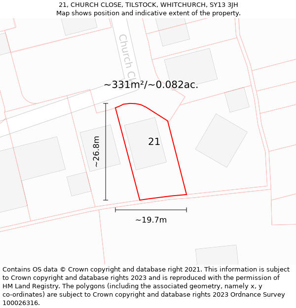 21, CHURCH CLOSE, TILSTOCK, WHITCHURCH, SY13 3JH: Plot and title map