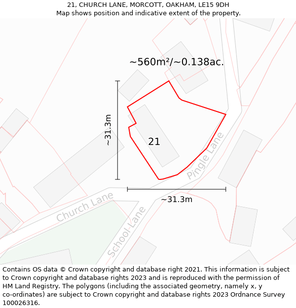 21, CHURCH LANE, MORCOTT, OAKHAM, LE15 9DH: Plot and title map