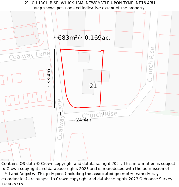 21, CHURCH RISE, WHICKHAM, NEWCASTLE UPON TYNE, NE16 4BU: Plot and title map