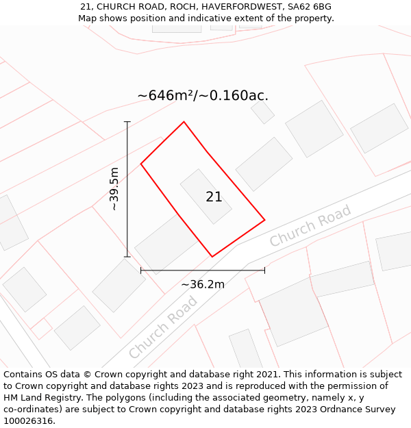 21, CHURCH ROAD, ROCH, HAVERFORDWEST, SA62 6BG: Plot and title map