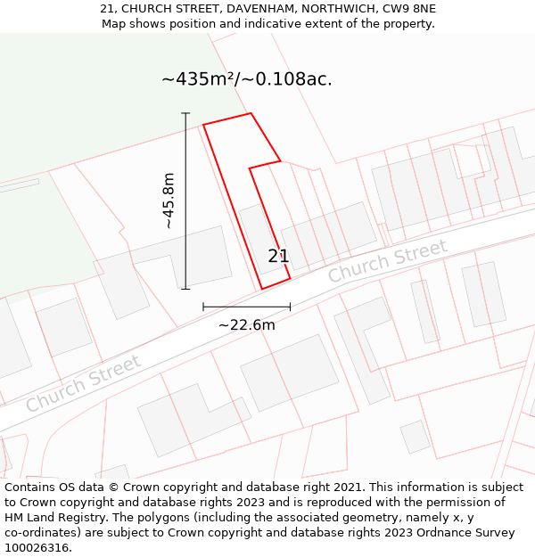 21, CHURCH STREET, DAVENHAM, NORTHWICH, CW9 8NE: Plot and title map