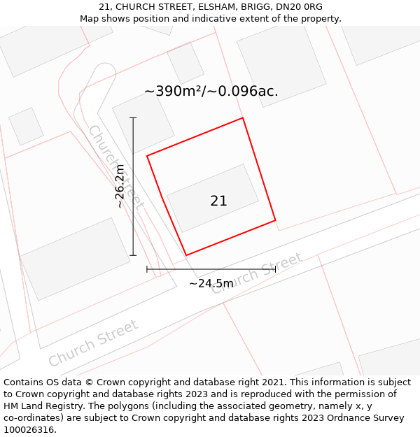 21, CHURCH STREET, ELSHAM, BRIGG, DN20 0RG: Plot and title map