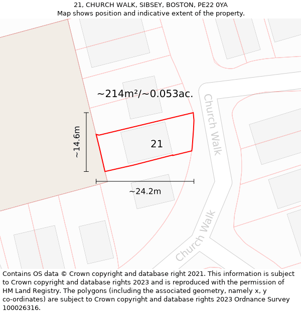 21, CHURCH WALK, SIBSEY, BOSTON, PE22 0YA: Plot and title map