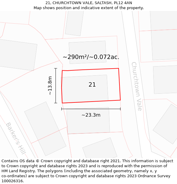 21, CHURCHTOWN VALE, SALTASH, PL12 4AN: Plot and title map