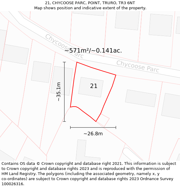 21, CHYCOOSE PARC, POINT, TRURO, TR3 6NT: Plot and title map