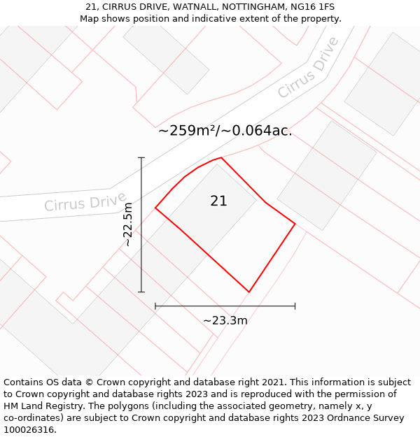 21, CIRRUS DRIVE, WATNALL, NOTTINGHAM, NG16 1FS: Plot and title map