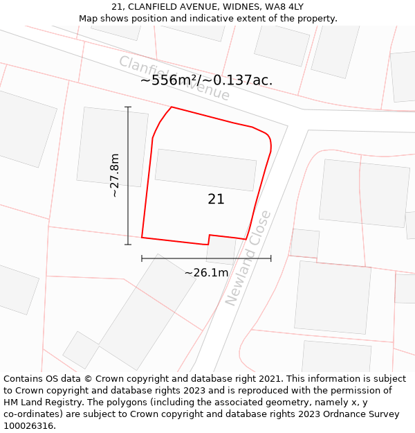 21, CLANFIELD AVENUE, WIDNES, WA8 4LY: Plot and title map