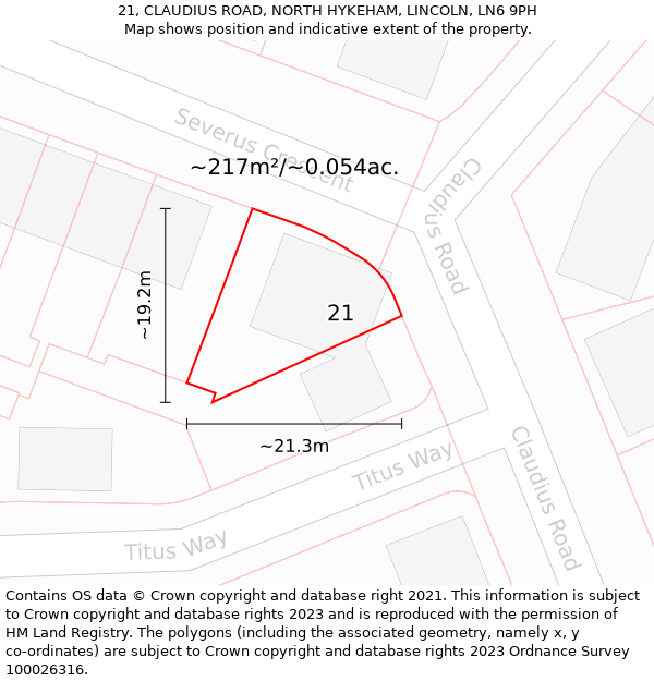 21, CLAUDIUS ROAD, NORTH HYKEHAM, LINCOLN, LN6 9PH: Plot and title map