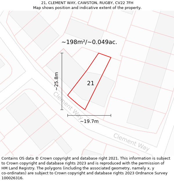 21, CLEMENT WAY, CAWSTON, RUGBY, CV22 7FH: Plot and title map