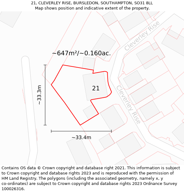 21, CLEVERLEY RISE, BURSLEDON, SOUTHAMPTON, SO31 8LL: Plot and title map