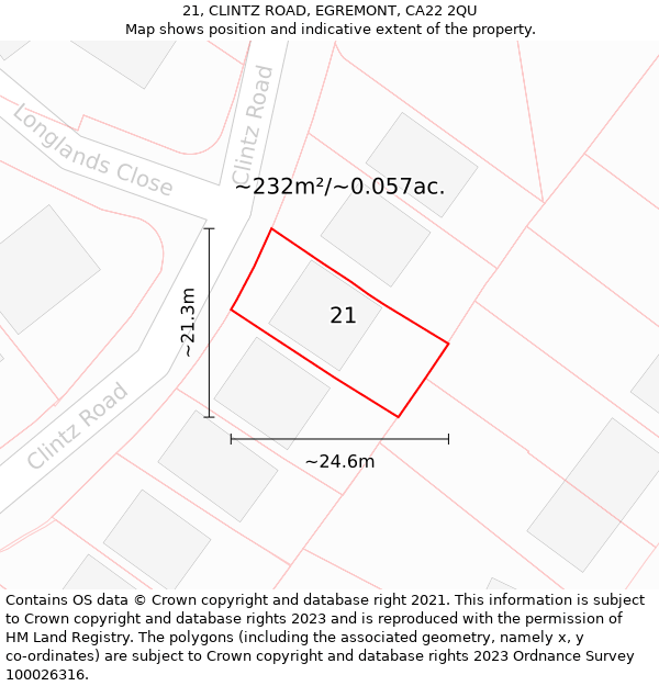 21, CLINTZ ROAD, EGREMONT, CA22 2QU: Plot and title map