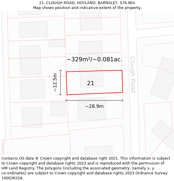 21, CLOUGH ROAD, HOYLAND, BARNSLEY, S74 9EA: Plot and title map