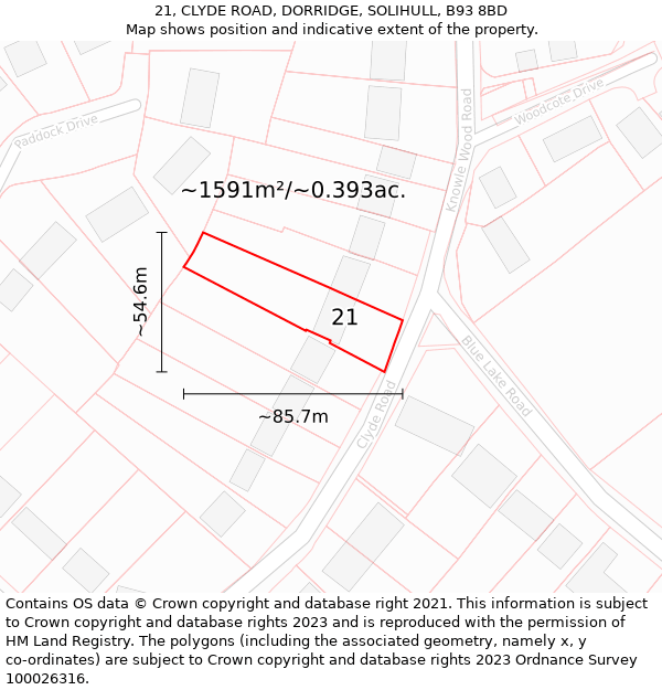 21, CLYDE ROAD, DORRIDGE, SOLIHULL, B93 8BD: Plot and title map