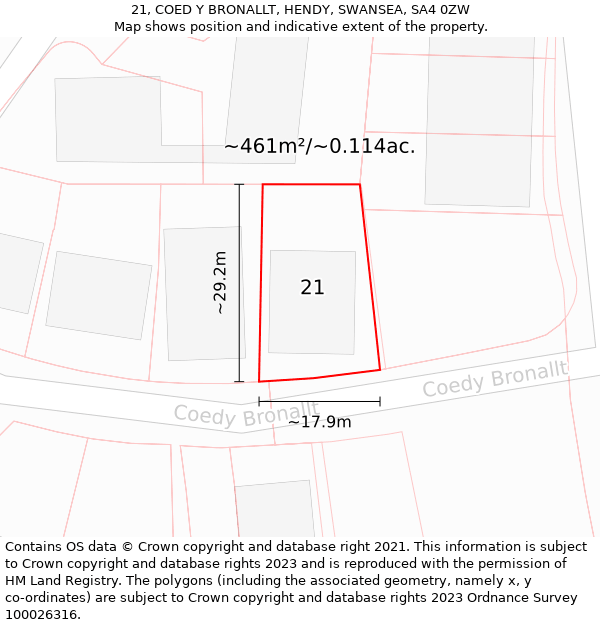 21, COED Y BRONALLT, HENDY, SWANSEA, SA4 0ZW: Plot and title map