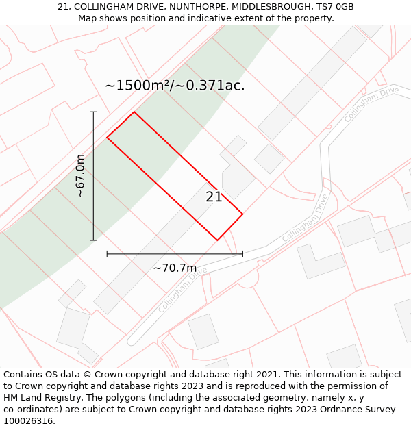 21, COLLINGHAM DRIVE, NUNTHORPE, MIDDLESBROUGH, TS7 0GB: Plot and title map