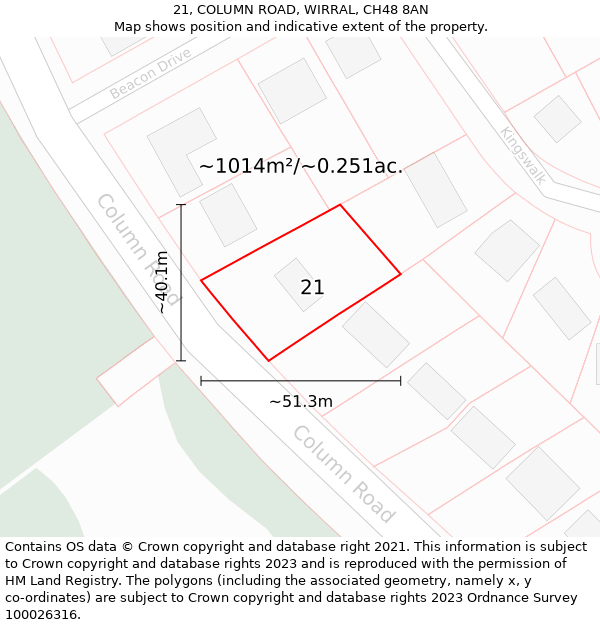 21, COLUMN ROAD, WIRRAL, CH48 8AN: Plot and title map