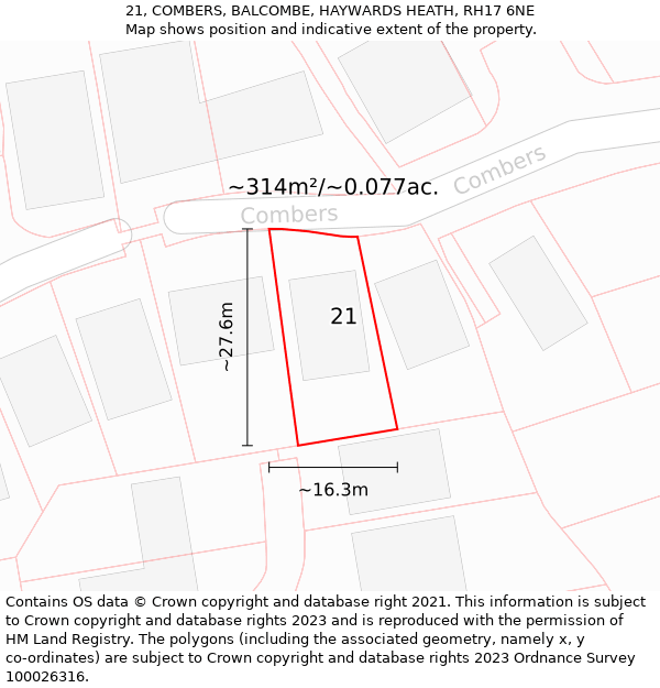 21, COMBERS, BALCOMBE, HAYWARDS HEATH, RH17 6NE: Plot and title map