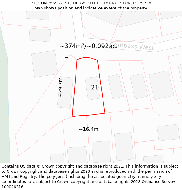 21, COMPASS WEST, TREGADILLETT, LAUNCESTON, PL15 7EA: Plot and title map