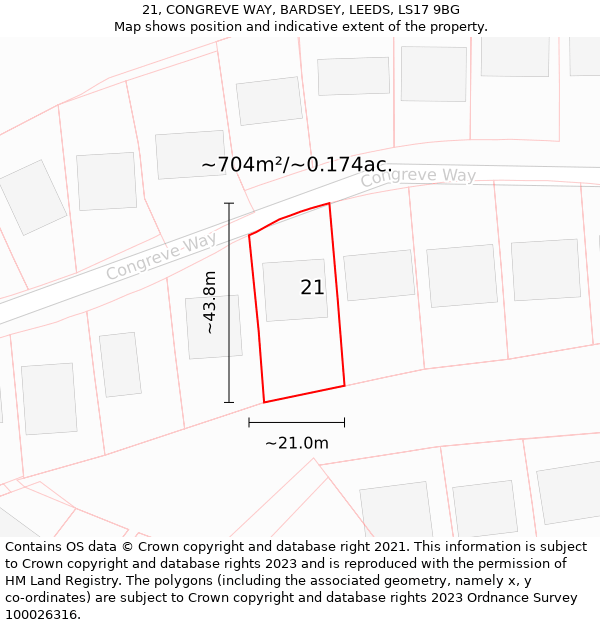 21, CONGREVE WAY, BARDSEY, LEEDS, LS17 9BG: Plot and title map