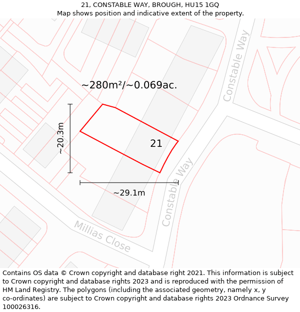 21, CONSTABLE WAY, BROUGH, HU15 1GQ: Plot and title map