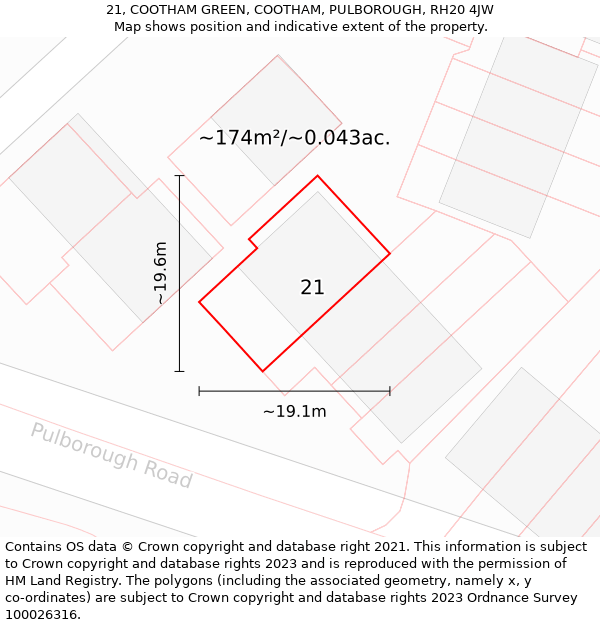 21, COOTHAM GREEN, COOTHAM, PULBOROUGH, RH20 4JW: Plot and title map