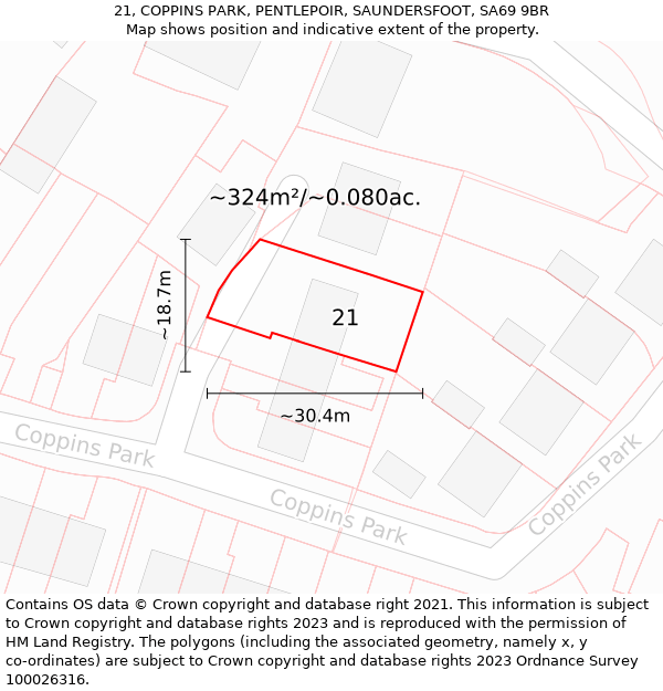 21, COPPINS PARK, PENTLEPOIR, SAUNDERSFOOT, SA69 9BR: Plot and title map